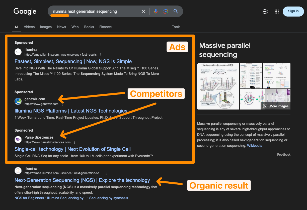 An example of how Illumina’s name is being targeted by competitors